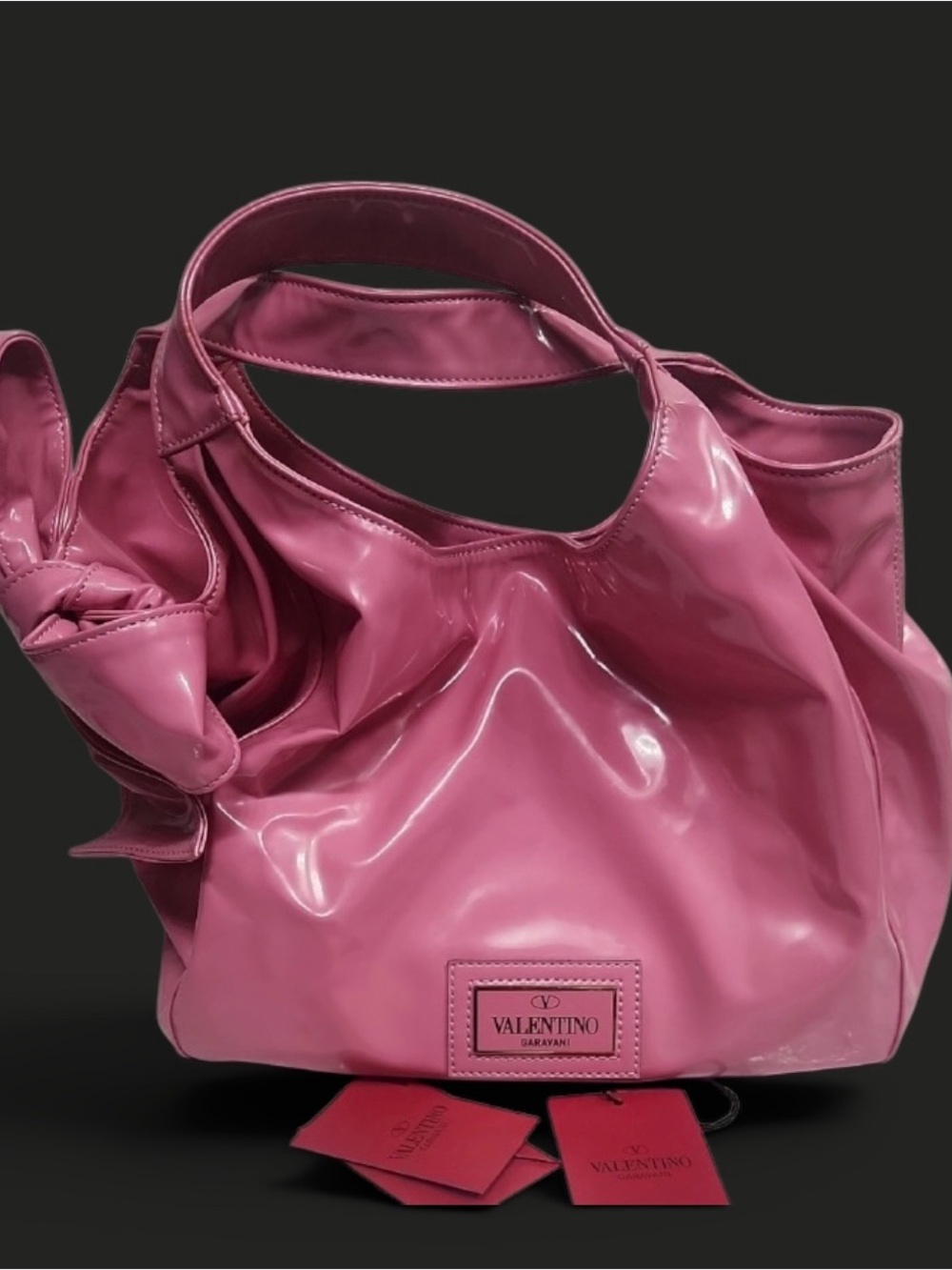 Valentino Garavani Rose Pink Patent Leather Slouch Hobo Bag
